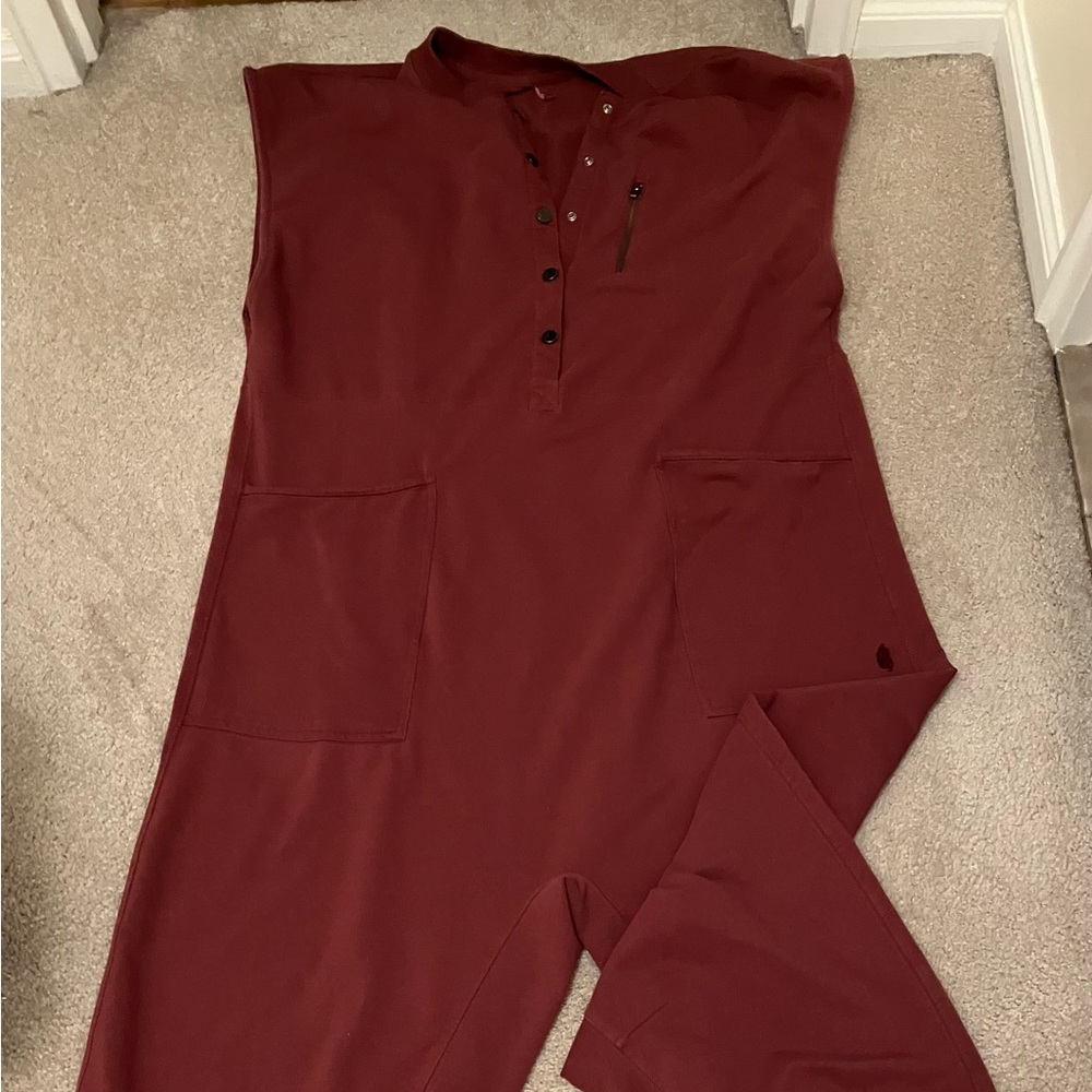 FP Movement by Free People Deep Wine Sleeveless Button-Front Jumpsuit
